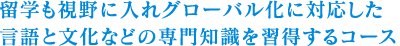 留学も視野に入れグローバル化に対応した言語・文化の専門知識を習得するコース