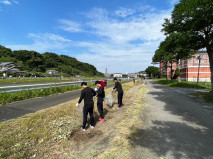【地域貢献】南風崎2区宮村川河口土手の草刈りに参加しました。